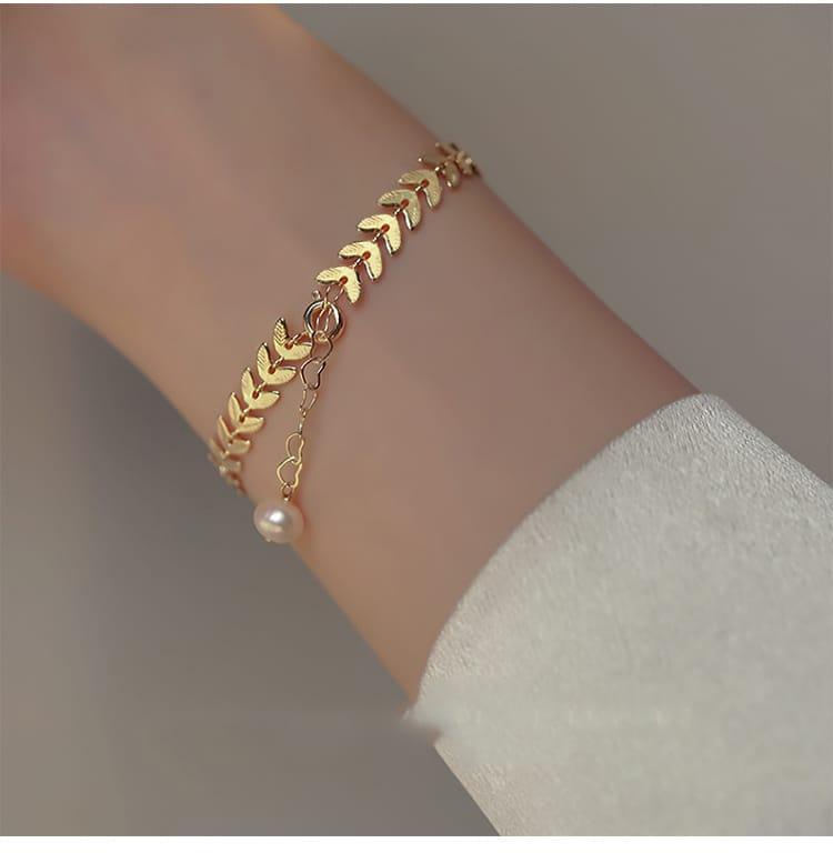 Leaf & Pearl Charm Bracelet