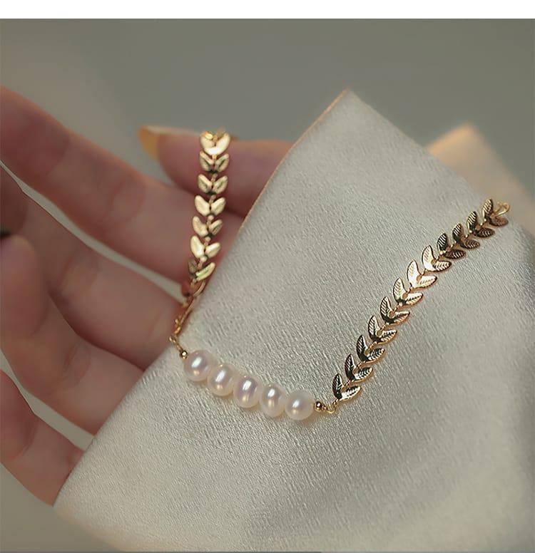Leaf & Pearl Charm Bracelet
