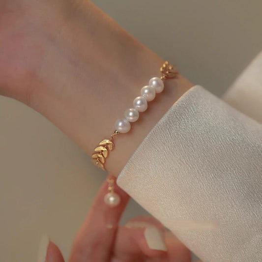 Leaf & Pearl Charm Bracelet