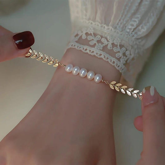 Leaf & Pearl Charm Bracelet